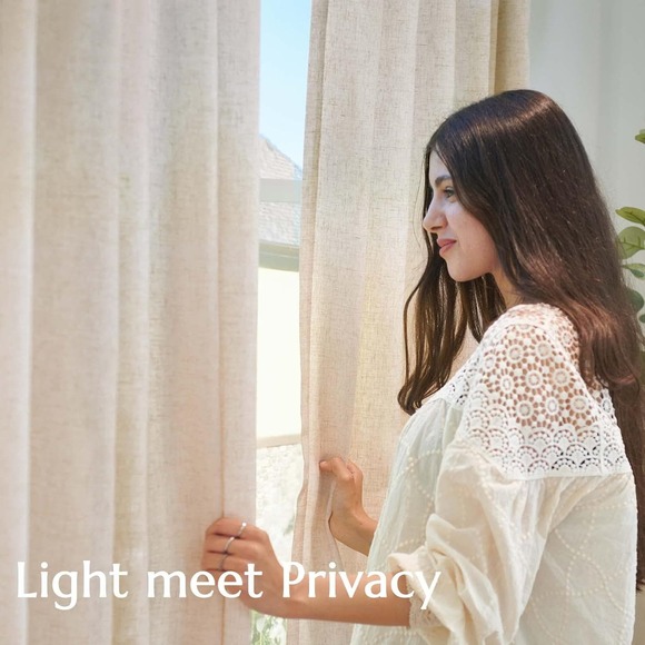 Linen Beige Curtains Panels Drapes, Each 50"W x 90"L, Light Filtering, 2 Panels - Picture 4 of 11